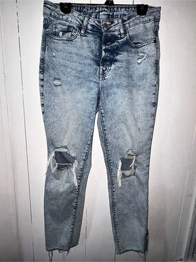 Old Navy Mid-Rise Rockstar Super Skinny Jeans Distressed Blue Jeans Size Large